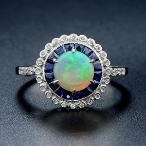 Opal Blue Sapphire Diamond Target Ring (R3782)