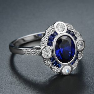 Alternative view of Blue Sapphire Diamond Halo Ring (R3784)