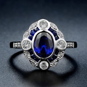 Blue Sapphire Diamond Halo Ring (R3784)