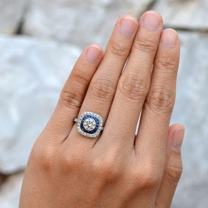 Alternative view of Certified 1.01 Carat Diamond Blue Sapphire Platinum Engagement Ring (R3787)