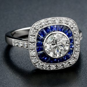 Certified 1.01 Carat Diamond Blue Sapphire Platinum Engagement Ring (R3787)