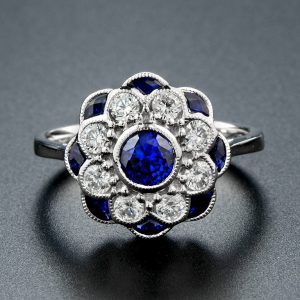 Blue Sapphire Diamond Halo Ring (R3867)