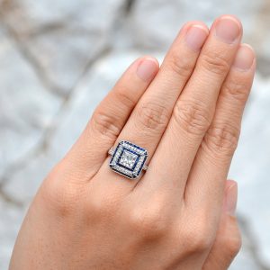 Alternative view of Diamond Blue Sapphire Halo Engagement Ring (R3882)