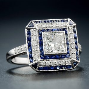 Diamond Blue Sapphire Halo Engagement Ring (R3882)