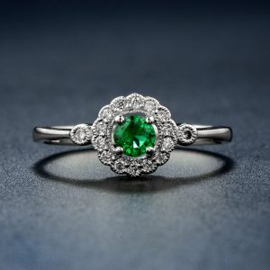 Emerald Diamond Halo Ring (R3886-020)