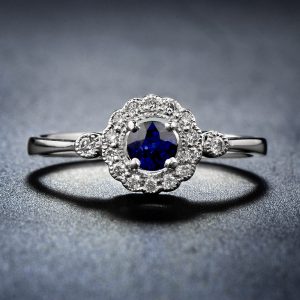 Blue Sapphire Diamond Halo Ring (R3886-020)