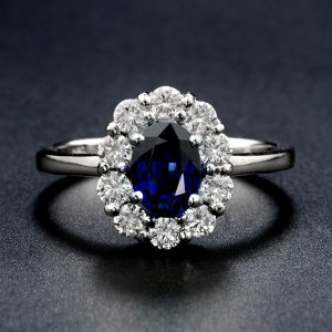 Blue Sapphire Diamond Halo Ring (R3887)