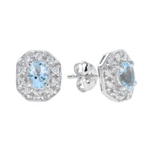 Blue Topaz Diamond Stud Earrings (E3344)