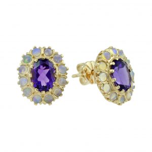 Amethyst Opal Stud Earrings (E2686)