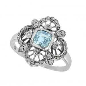 Blue Topaz Daimond Halo Ring (R1120)