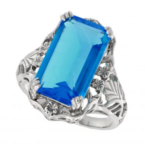Synthetic Blue Topaz Filigree Solitaire Ring (R2787-25)