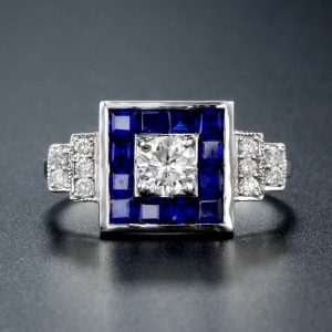 Alternative view of Diamond Blue Sapphire Target Ring (R2834)