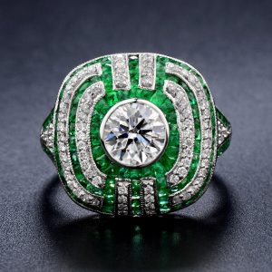 Diamond Emerald Halo Ring (R3792)
