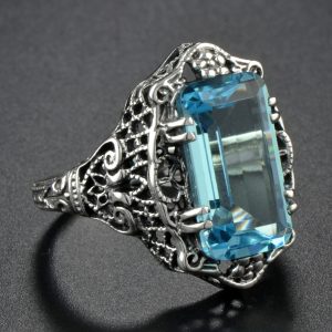 Synthetic Aquamarine Filigree Solitaire Ring (R4063)
