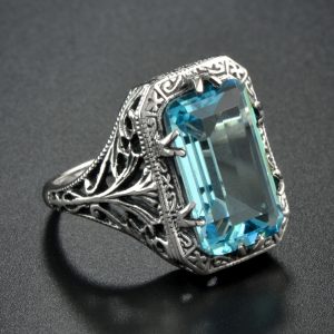 Synthetic Aquamarine Filigree Solitaire Ring (R4064)