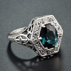 Synthetic Blue Topaz Filigree Solitaire Ring (R4070)