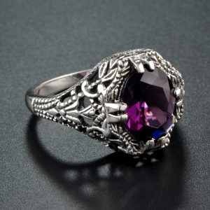 Synthetic Amythest Filigree Solitaire Ring (R4072)