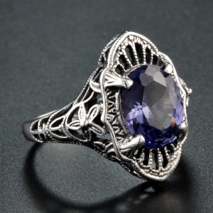 Synthetic Alexandrite Filigree Solitaire Ring (R4075)