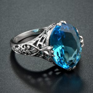 Synthetic Blue Topaz Filigree Solitaire Ring (R4076)