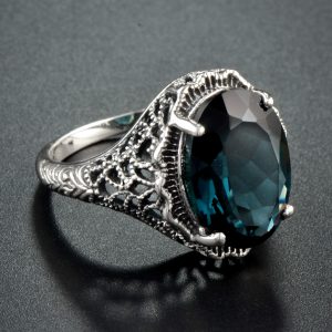 Synthetic Blue Topaz Filigree Solitaire Ring (R4077)