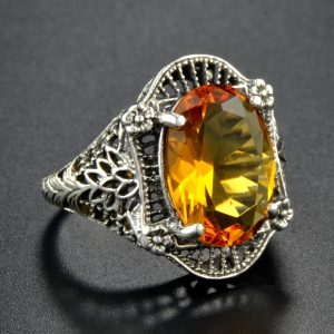 Synthetic Sitrine Filigree Solitaire Ring (R4080)