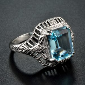 Synthetic Aquamarine Filigree Solitaire Ring (R4083)