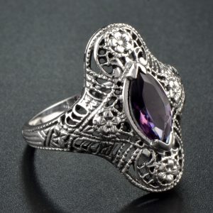 Synthetic Amethyst Filigree Solitaire Ring (R4087)