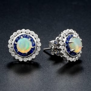 Alternative view of Opal Sapphire Stud Earrings (E3782)
