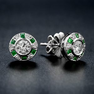 Diamond Emerald Stud Earrings (E3861-020)