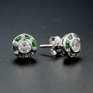 Alternative view of Diamond Emerald Stud Earrings (E3861-B)