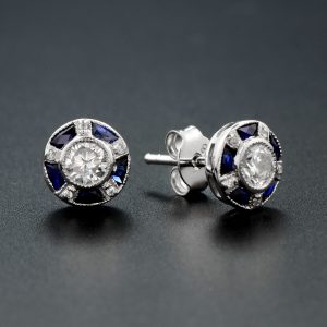 Diamond Sapphire Stud Earrings (E3861-C)