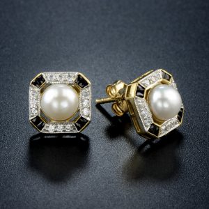 Alternative view of Pearl Onyx Diamond Stud Earrings (E3877)