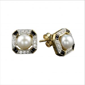 Pearl Onyx Diamond Stud Earrings (E3877)