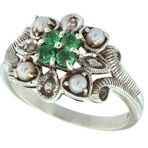 Emerald Pearl Cluster Ring (R1118)