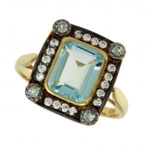 Blue Topaz Diamond Halo Ring (R1306)