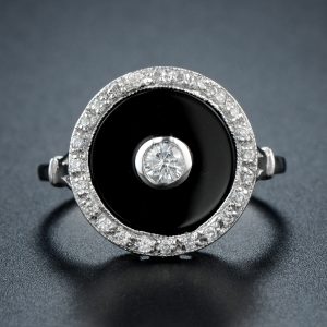 Dimaond Onyx Engagement Ring (R1791)