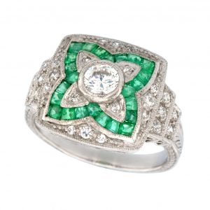 Diamond Emerald Halo Ring (R2095)