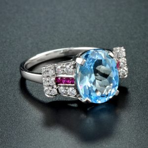 Blue Topaz Diamond Solitaire Ring (R2177-2)