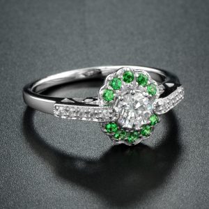 Alternative view of Diamond Emerald Halo Ring (R2332)