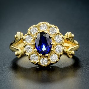 Sapphire Diamond Halo Engagement Ring (R2390)