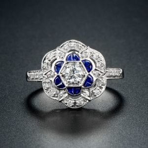 Diamond Sapphire Halo Ring (R2456)