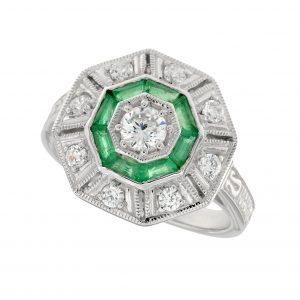 Diamond Emerald Halo Engagement Ring (R2895)