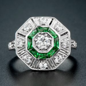 Alternative view of Diamond Emerald Halo Engagement Ring (R2895)