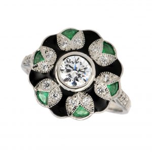 Diamond Emerald Enamel Ring (R2912)
