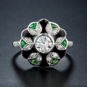 Alternative view of Diamond Emerald Enamel Ring (R2912)
