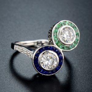 Alternative view of Diamond Emerald Sapphire Target Ring (R2996-S)