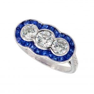 Diamond Sapphire Three Stone Ring (R3046)