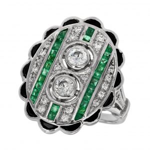 Diamond Emeral Onyx Halo Ring (R3055)