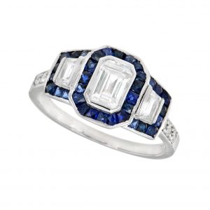 Diamond Sapphire Three Stone Ring (R3165)