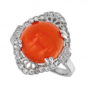 Carnelian Diamond Halo Ring (R3248)
